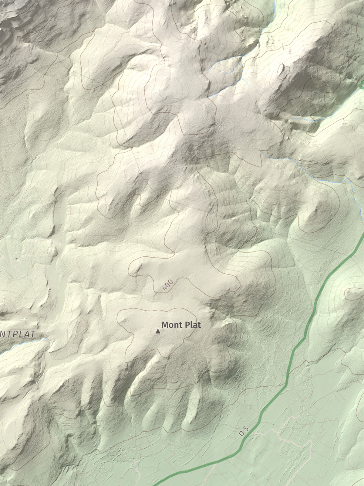 Mapa topogràfic del relleu: Montolier de Perellós, 707 m. Detall de la zona inferior dreta. 30 × 40 cm.
