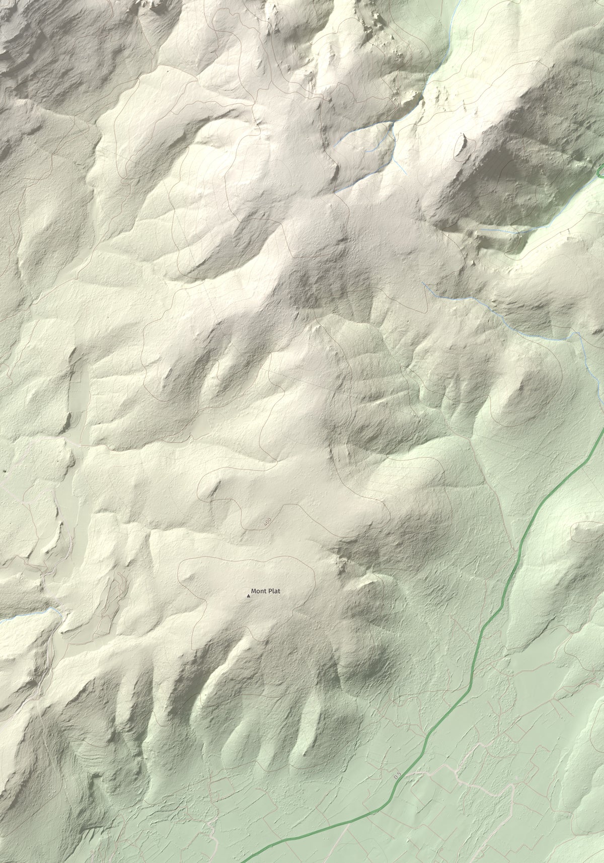 Mapa topogràfic del relleu: Montolier de Perellós, 707 m. Detall de la zona inferior dreta. 70 × 100 cm.