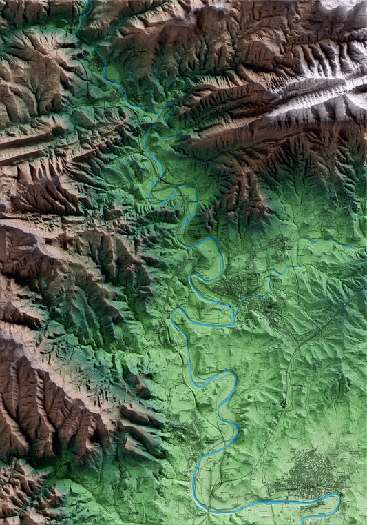 Mapa artístico del relieve de Orís, a Osona, con 15 km de entorno y base topográfica ICGC