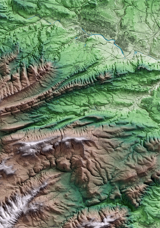 Mapa artístico del relieve de Orpí, al Anoia, con 15 km de entorno y base topográfica ICGC