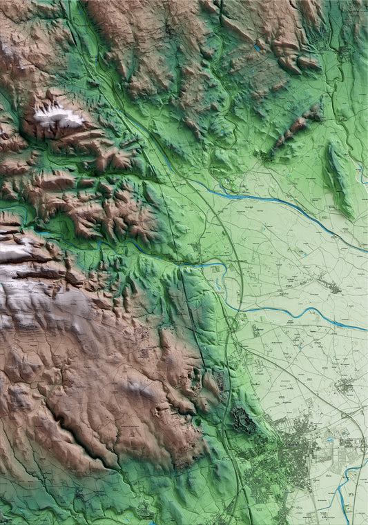 Mapa artístico del relieve de Pont de Molins, al Alt Empordà, con 15 km de entorno y base topográfica ICGC