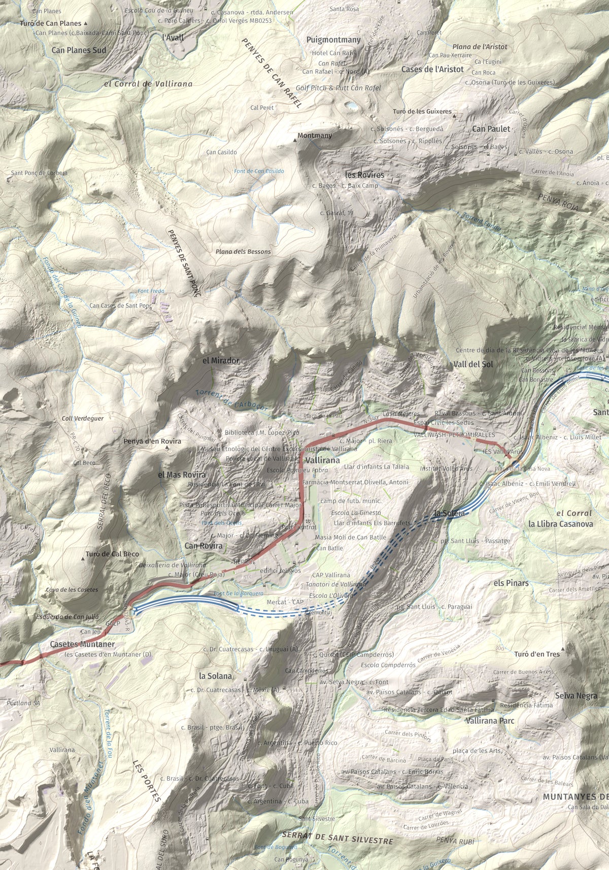 Mapa topográfico del relieve: Puig Vicenç, 468 m. Detalle de la zona superior izquierda. 70 × 100 cm.