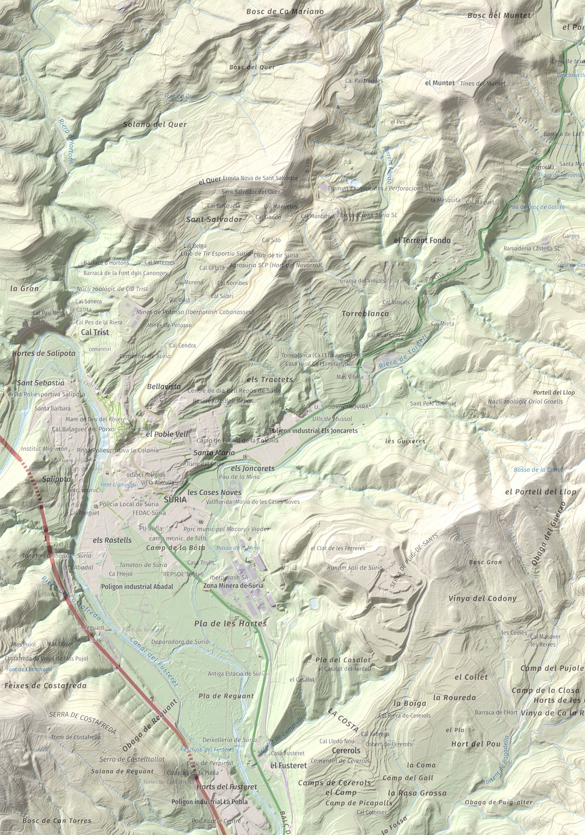 Mapa de relieve de Puig-alter, 522 m, Bages, lámina 100 Cims de Trobart. Detalle de la zona superior izquierda. 70 × 100 cm.