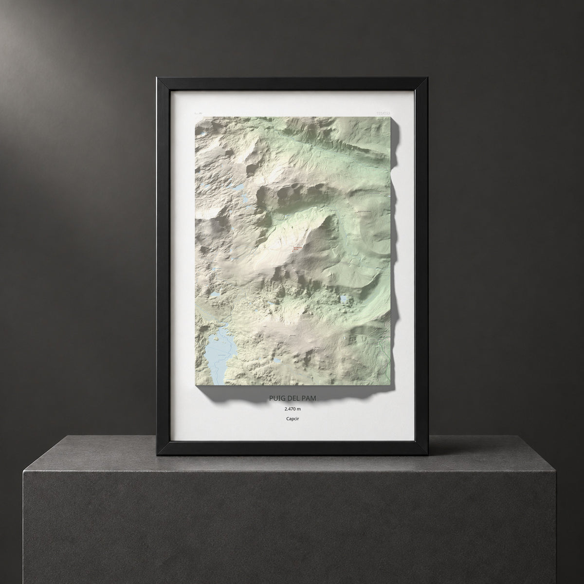 Mapa topogràfic del relleu: Puig del Pam, 2470 m. Presentació emmarcada. 70 × 100 cm.