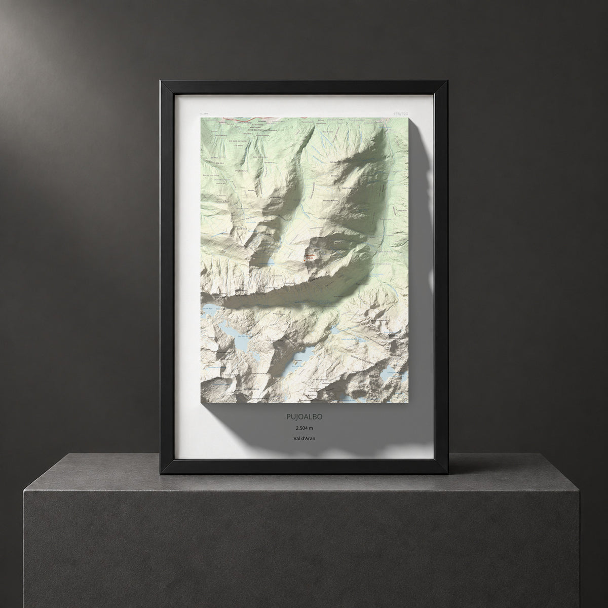 Mapa topográfico del relieve: Pujoalbo, 2504 m. Presentación enmarcada. 50 × 70 cm.