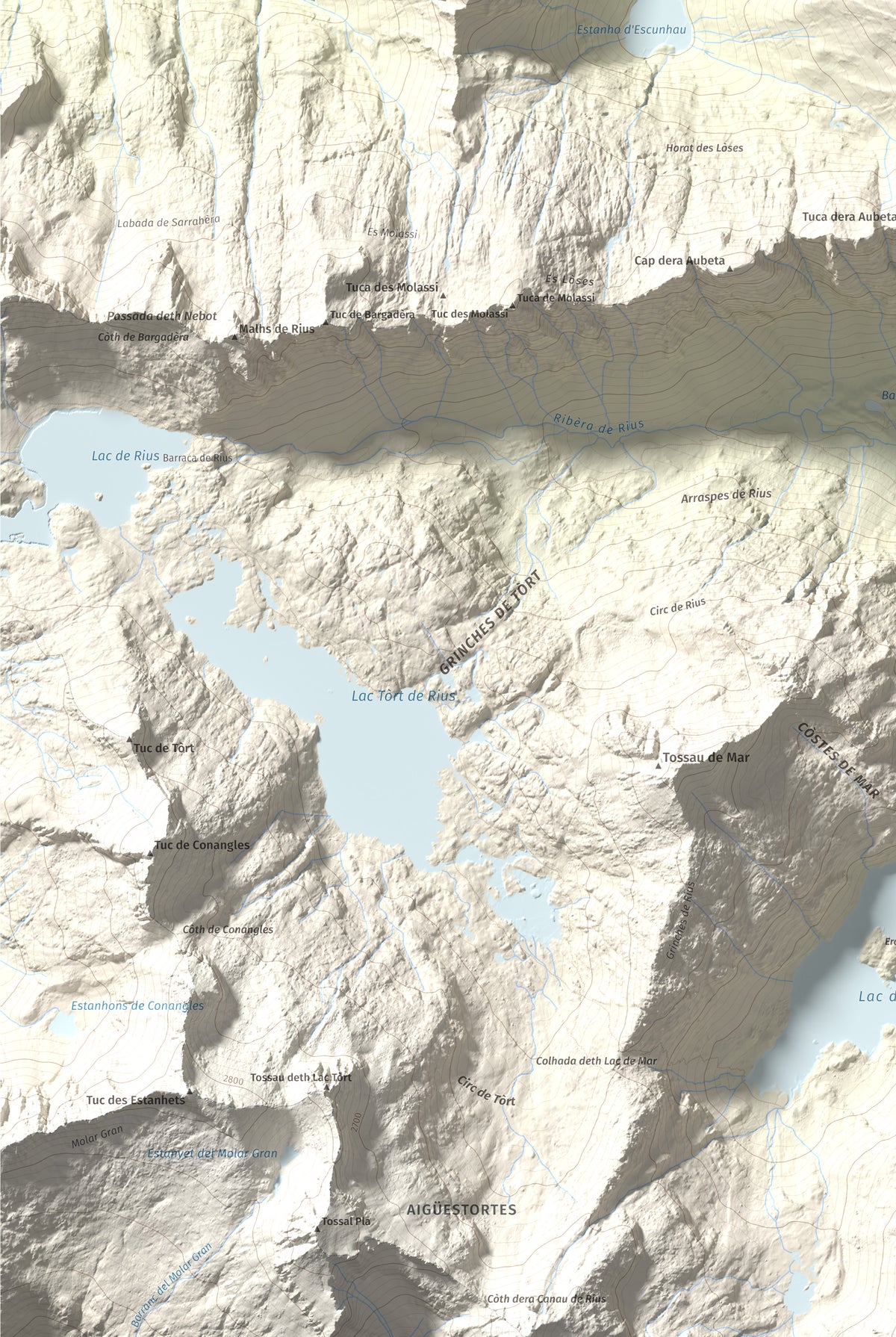 Mapa topográfico del relieve: Pujoalbo, 2504 m. Detalle de la zona inferior izquierda. 61 × 91 cm.