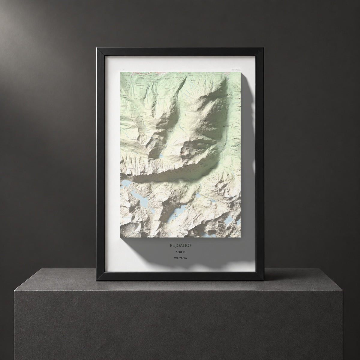 Mapa topográfico del relieve: Pujoalbo, 2504 m. Presentación enmarcada. 70 × 100 cm.