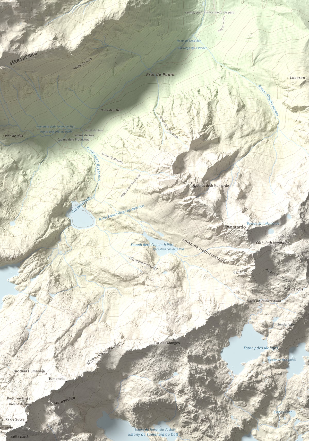 Mapa topográfico del relieve: Pujoalbo, 2504 m. Detalle de la zona inferior derecha. 70 × 100 cm.