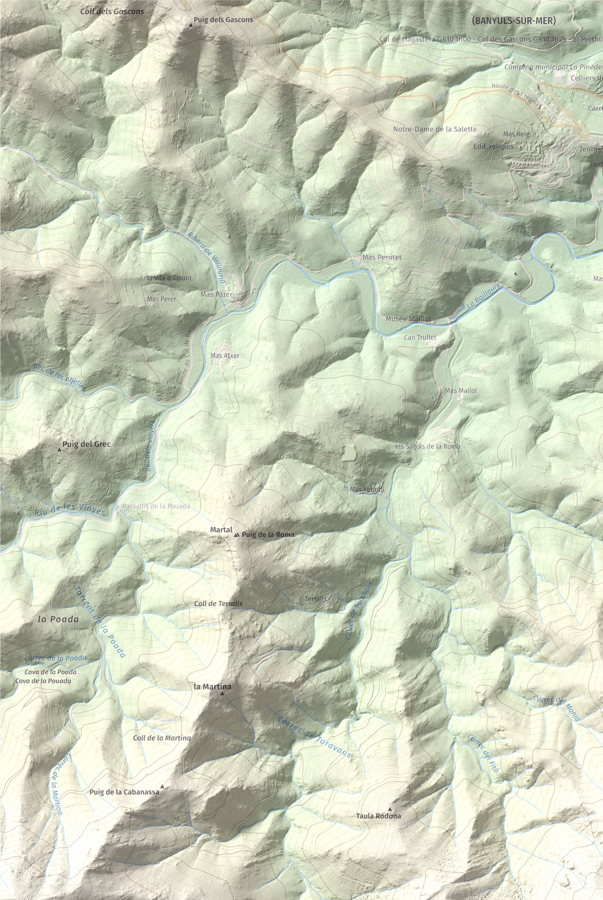 Mapa topográfico del relieve: Querroig, 672 m. Detalle de la zona superior izquierda. 61 × 91 cm.
