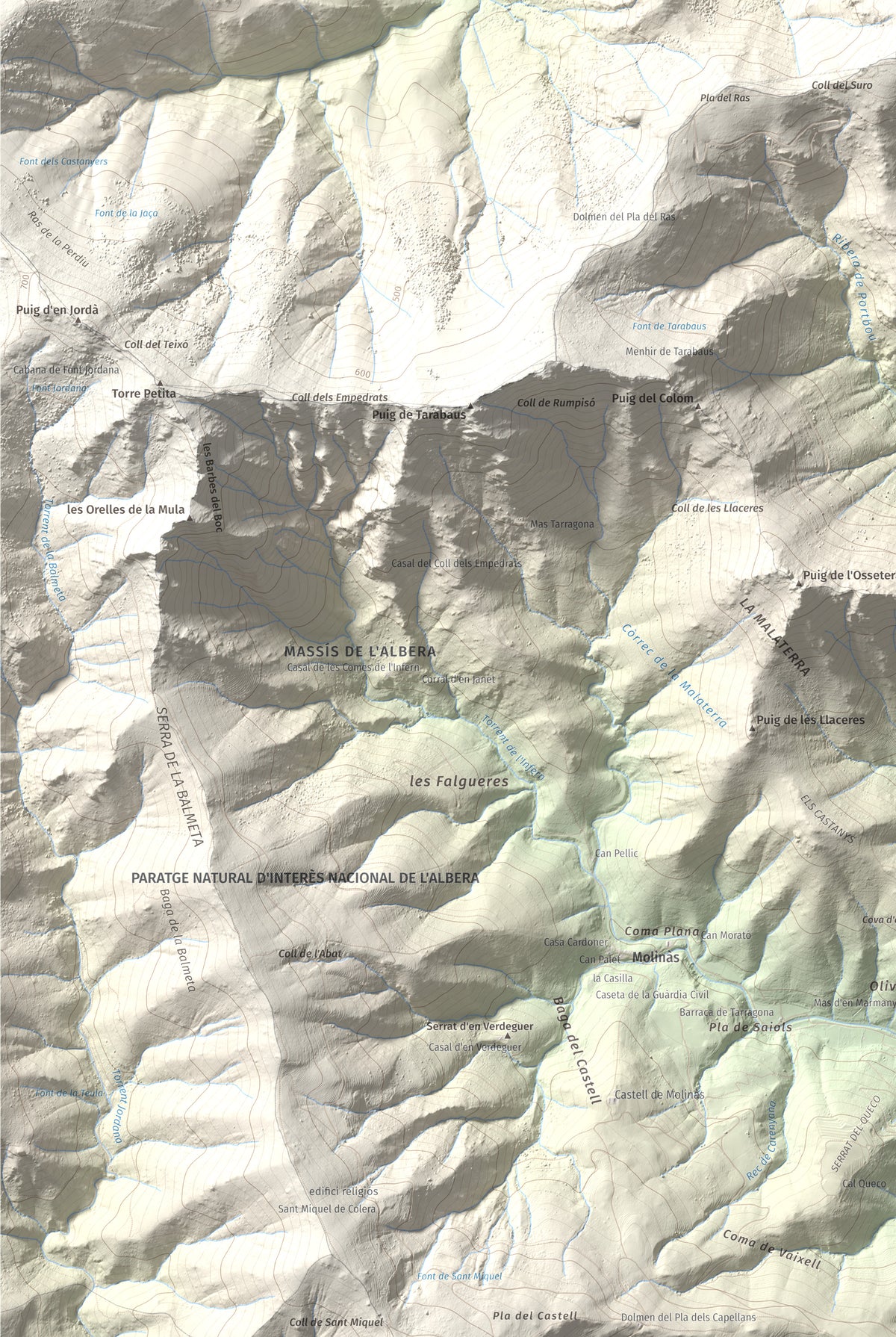 Mapa topográfico del relieve: Querroig, 672 m. Detalle de la zona inferior izquierda. 61 × 91 cm.