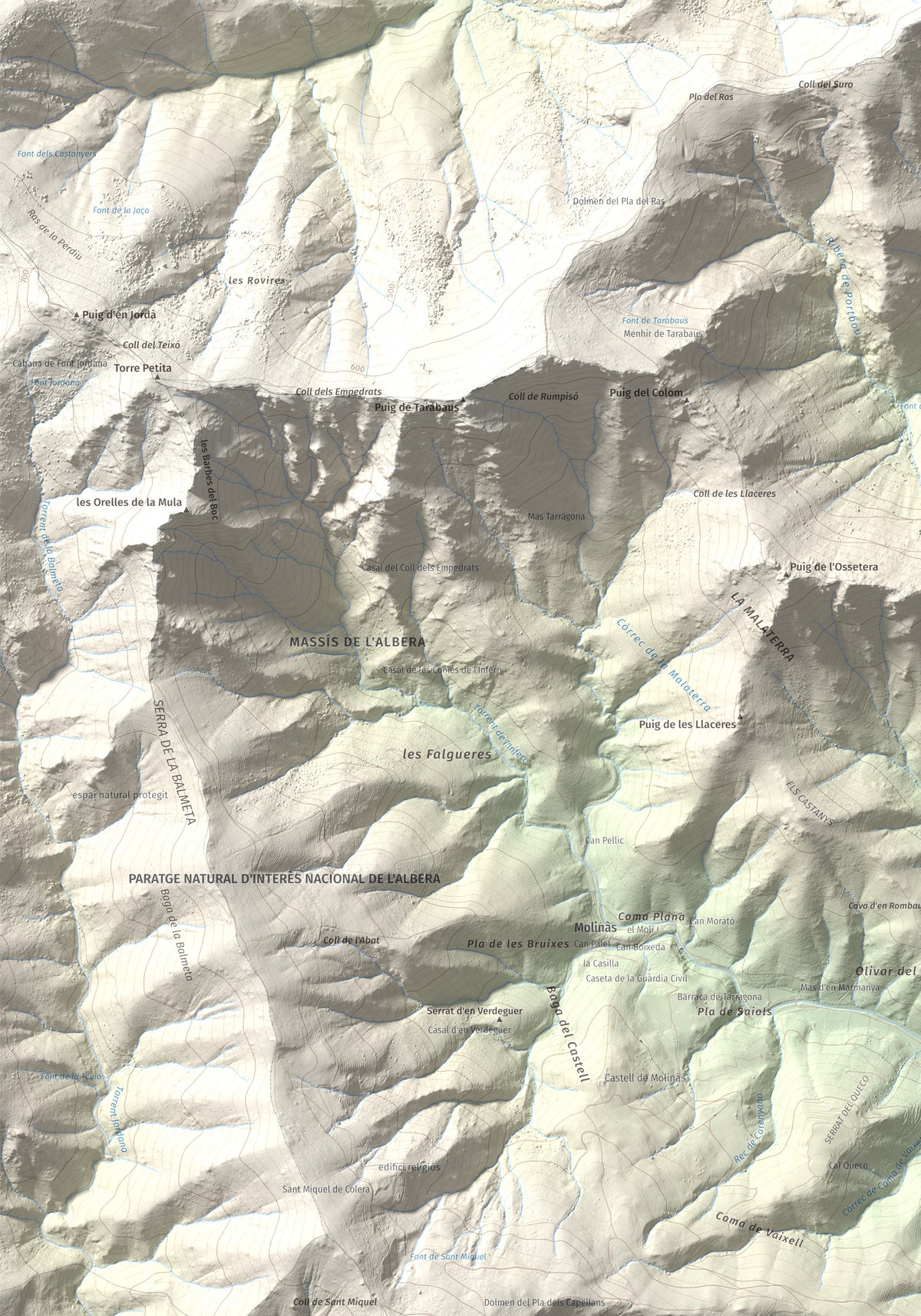 Mapa topográfico del relieve: Querroig, 672 m. Detalle de la zona inferior izquierda. 70 × 100 cm.