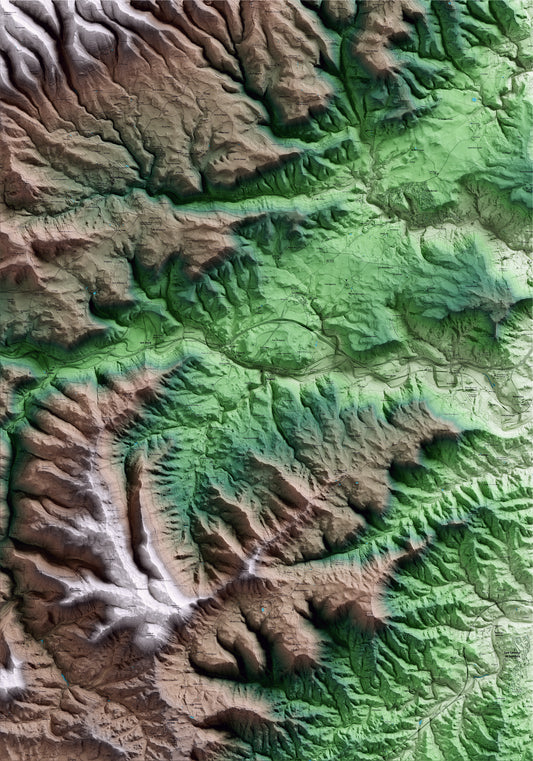Mapa artístico del relieve de Rajadell, al Bages, con 15 km de entorno y base topográfica ICGC