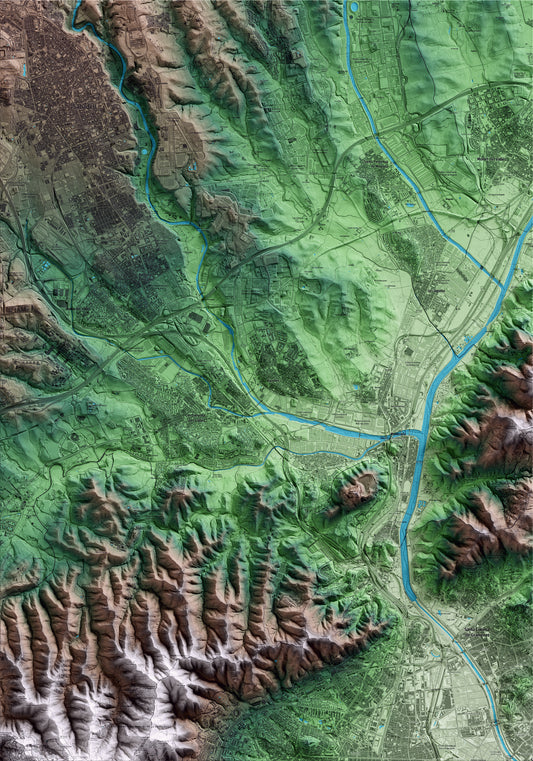 Mapa artístico del relieve de Ripollet, al Vallès Occidental, con 15 km de entorno y base topográfica ICGC