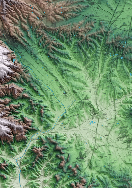Mapa artístico del relieve de Riudarenes, a la Selva, con 15 km de entorno y base topográfica ICGC