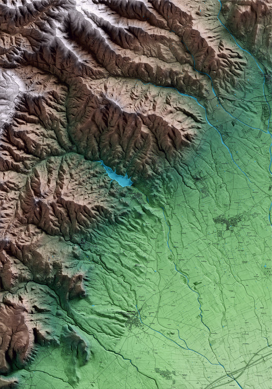 Mapa artístico del relieve de Riudecanyes, al Baix Camp, con 15 km de entorno y base topográfica ICGC