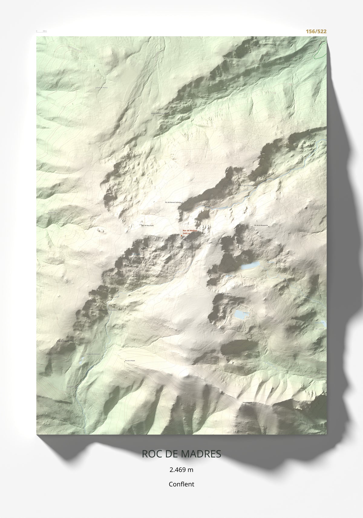 Mapa topográfico del relieve: Roc de Madres, 2469 m. Lámina completa. 70 × 100 cm.