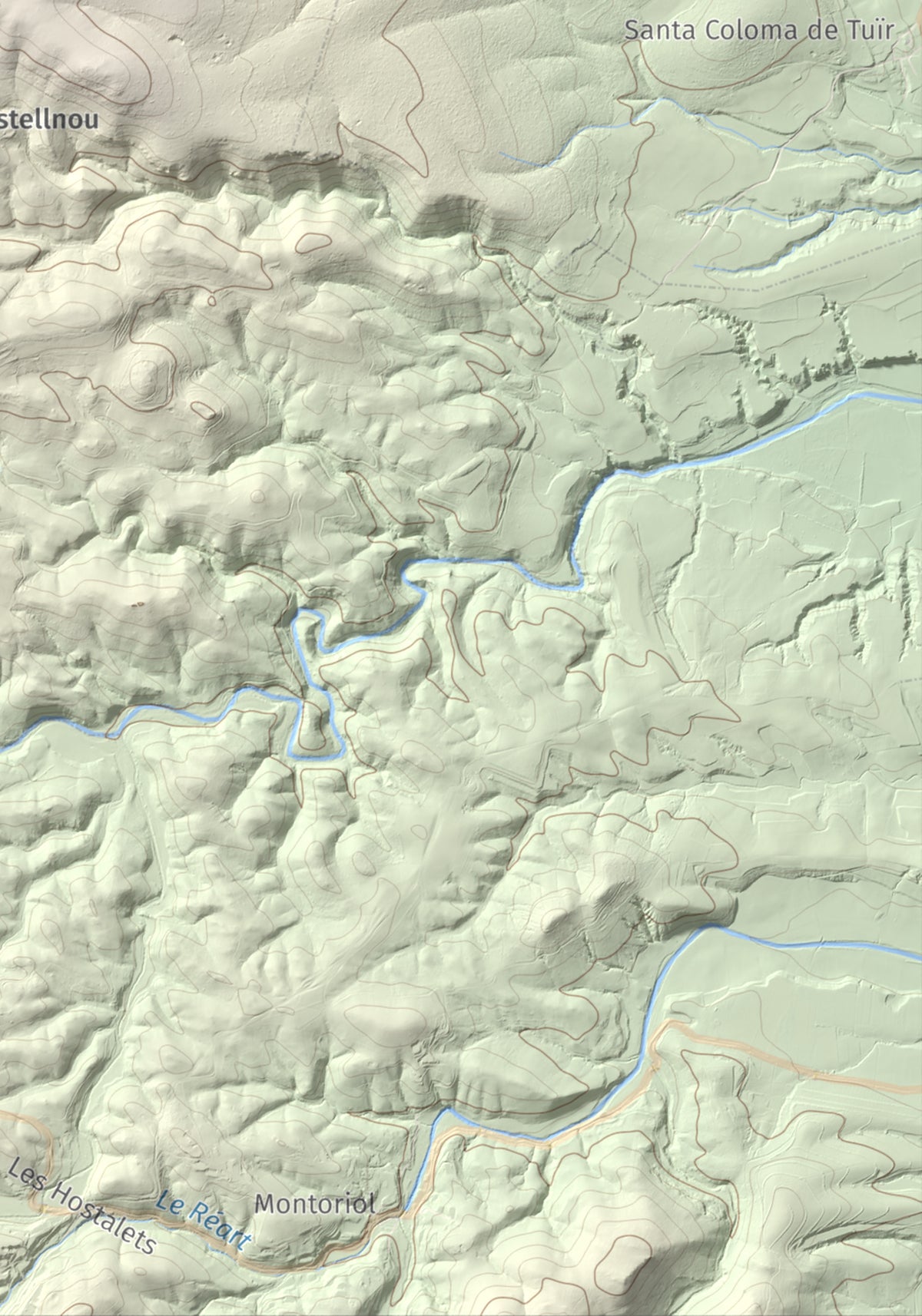 Mapa de relieve de Roc de Mallorca, 443 m, Rosselló, lámina 100 Cims de Trobart. Detalle de la zona inferior derecha. 21 × 30 cm.