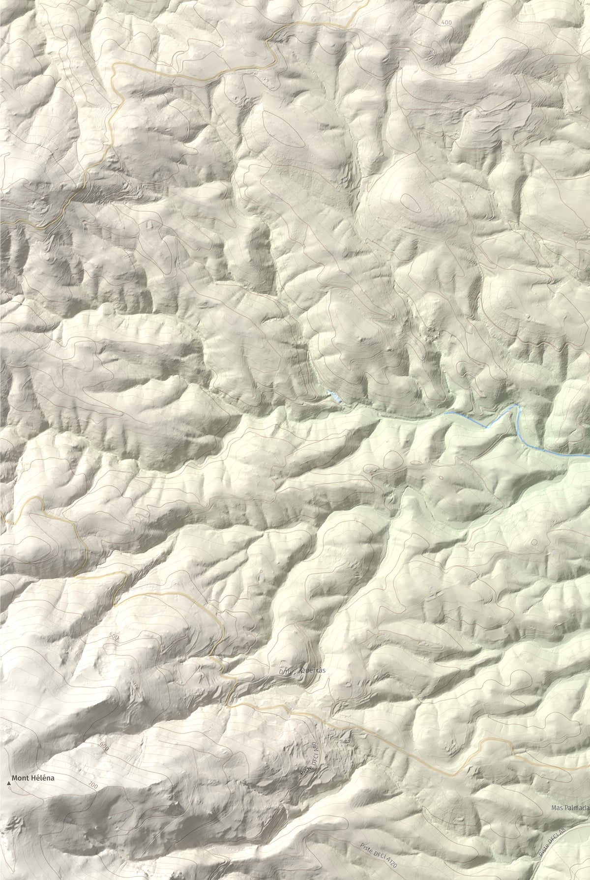 Mapa de relieve de Roc de Mallorca, 443 m, Rosselló, lámina 100 Cims de Trobart. Detalle de la zona inferior izquierda. 61 × 91 cm.