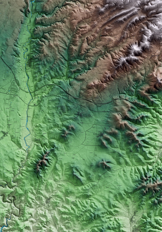 Mapa artístico del relieve de Rodonyà, al Alt Camp, con 15 km de entorno y base topográfica ICGC