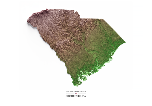CAROLINA DEL SUR. Mapa de relieve clásico.