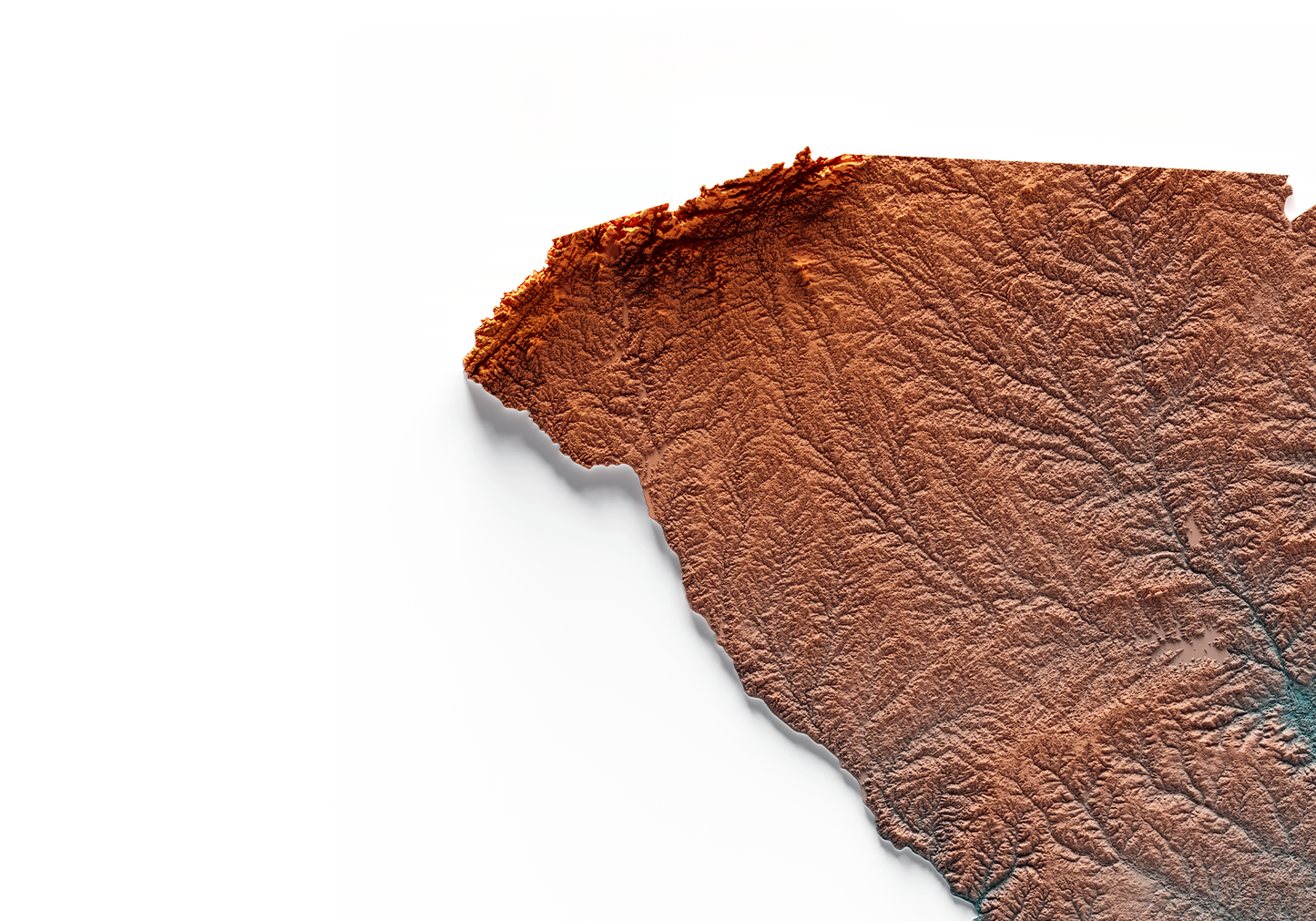 CAROLINA DEL SUR. Mapa de relieve con contraste.