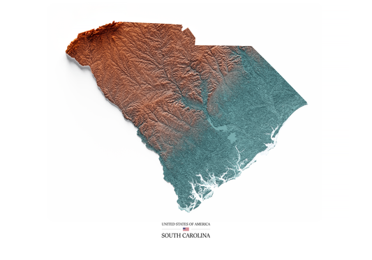 CAROLINA DEL SUR. Mapa de relieve con contraste.