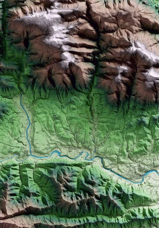 Mapa artístico del relieve de Sales de Llierca, a la Garrotxa, con 15 km de entorno y base topográfica ICGC