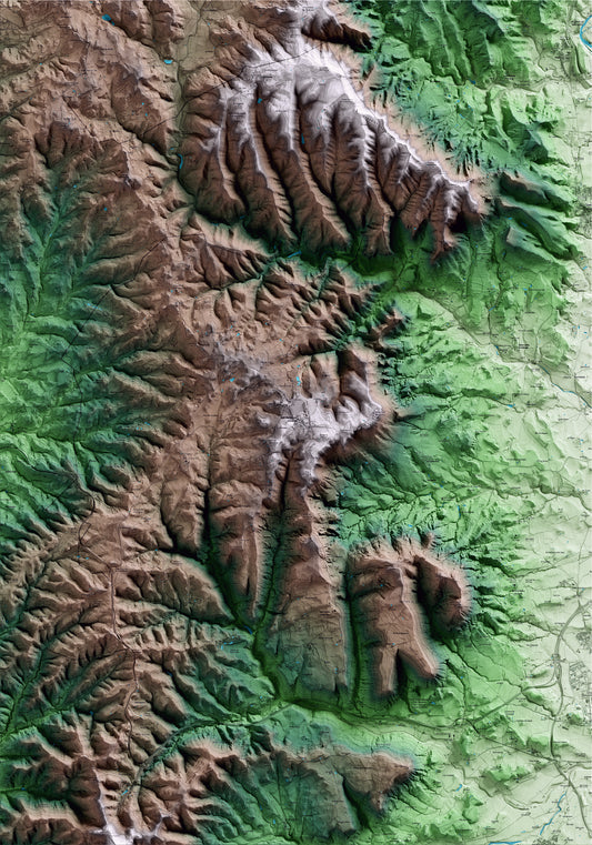 Mapa artístico del relieve de Sant Bartomeu del Grau, a Osona, con 15 km de entorno y base topográfica ICGC