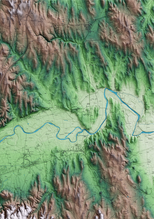 Mapa artístico del relieve de Sant Jordi Desvalls, al Gironès, con 15 km de entorno y base topográfica ICGC