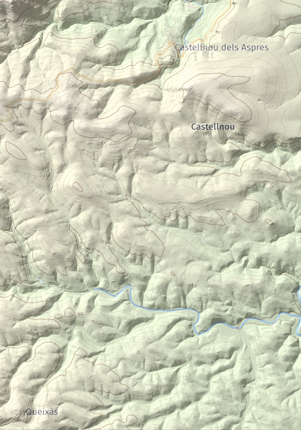 Mapa de relieve de Sant Martí de la Roca, 522 m, Rosselló, lámina 100 Cims de Trobart. Detalle de la zona inferior derecha. 21 × 30 cm.