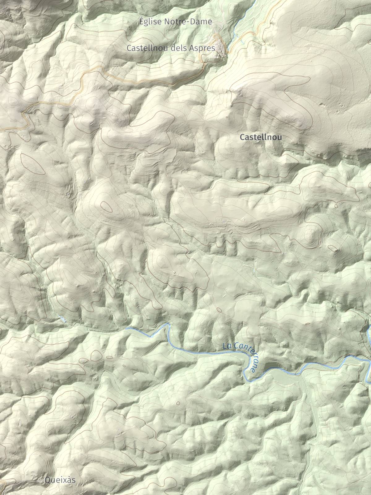Mapa de relieve de Sant Martí de la Roca, 522 m, Rosselló, lámina 100 Cims de Trobart. Detalle de la zona inferior derecha. 30 × 40 cm.
