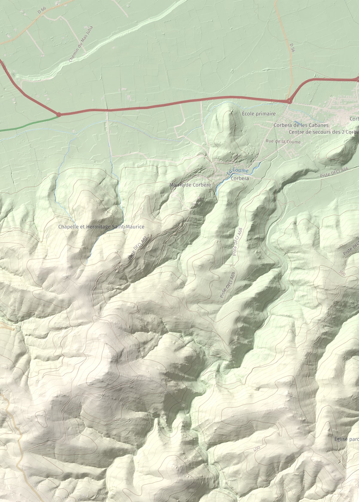 Mapa de relieve de Sant Martí de la Roca, 522 m, Rosselló, lámina 100 Cims de Trobart. Detalle de la zona superior izquierda. 50 × 70 cm.