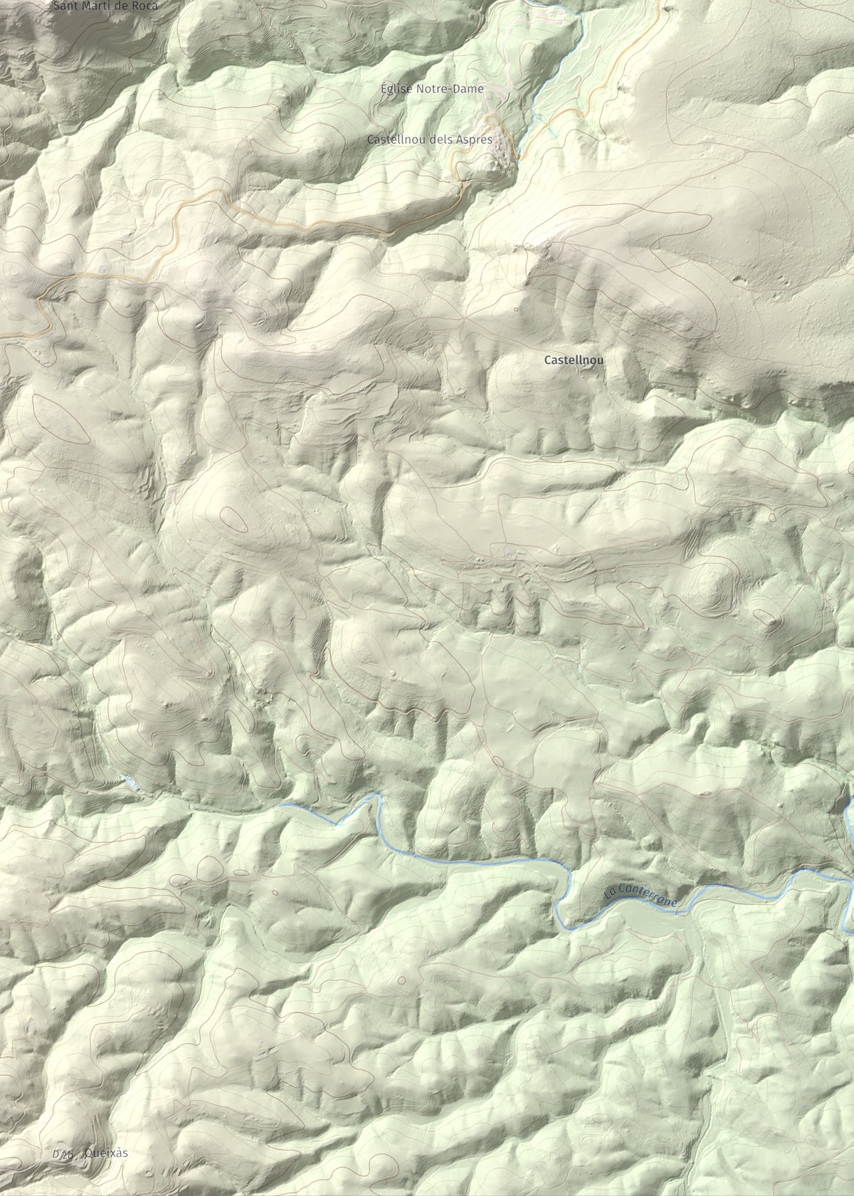 Mapa de relieve de Sant Martí de la Roca, 522 m, Rosselló, lámina 100 Cims de Trobart. Detalle de la zona inferior derecha. 50 × 70 cm.