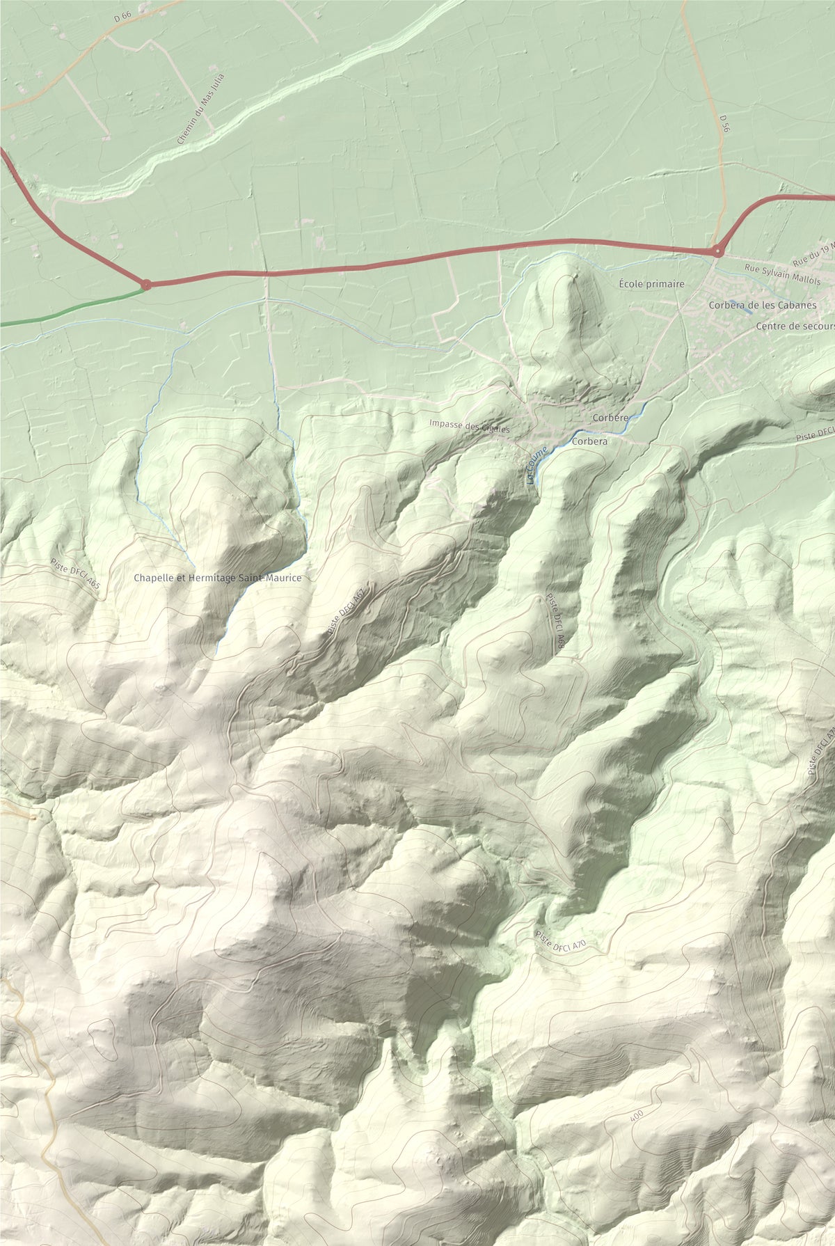 Mapa de relieve de Sant Martí de la Roca, 522 m, Rosselló, lámina 100 Cims de Trobart. Detalle de la zona superior izquierda. 61 × 91 cm.