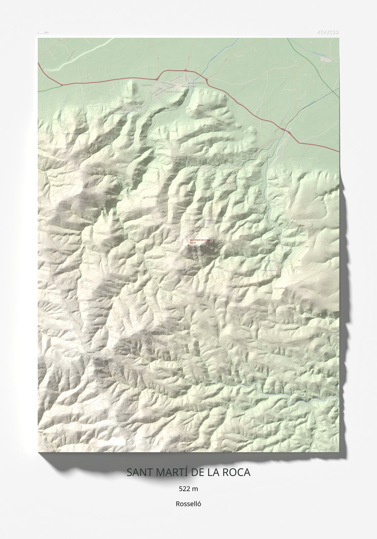 Mapa de relieve de Sant Martí de la Roca, 522 m, Rosselló, lámina 100 Cims de Trobart 70 × 100 cm.