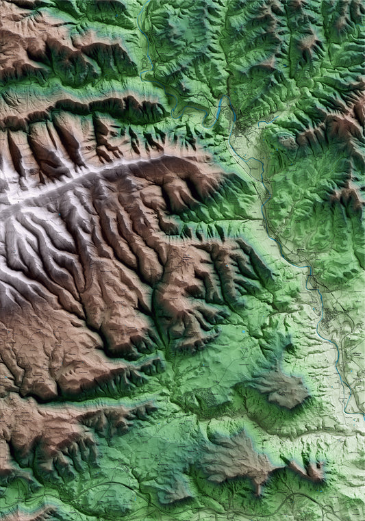 Mapa artístico del relieve de Sant Mateu de Bages, al Bages, con 15 km de entorno y base topográfica ICGC