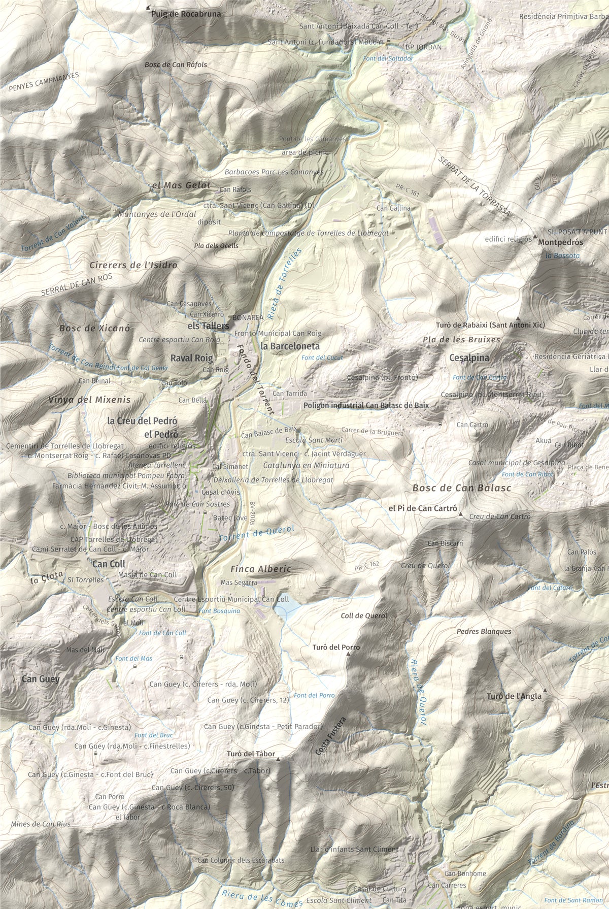 Mapa topográfico del relieve: Sant Ramon, 295 m. Detalle de la zona superior izquierda. 61 × 91 cm.