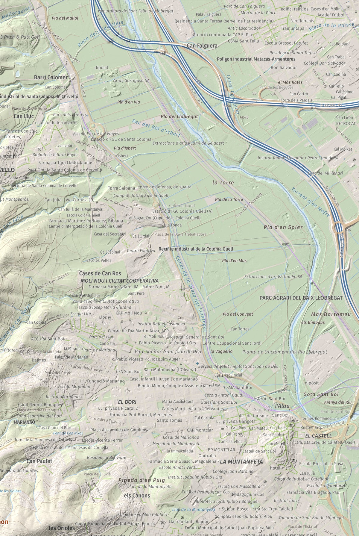 Mapa topográfico del relieve: Sant Ramon, 295 m. Detalle de la zona superior derecha. 61 × 91 cm.