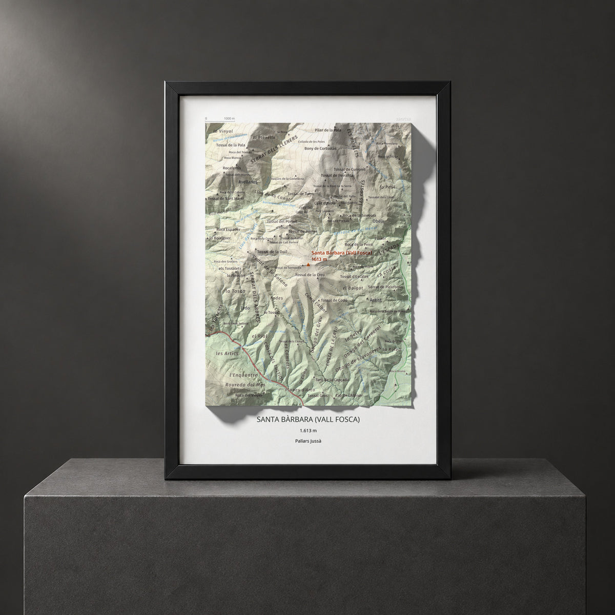 Mapa topográfico del relieve: Santa Bàrbara (Vall Fosca), 1613 m. Presentación enmarcada. 21 × 30 cm.