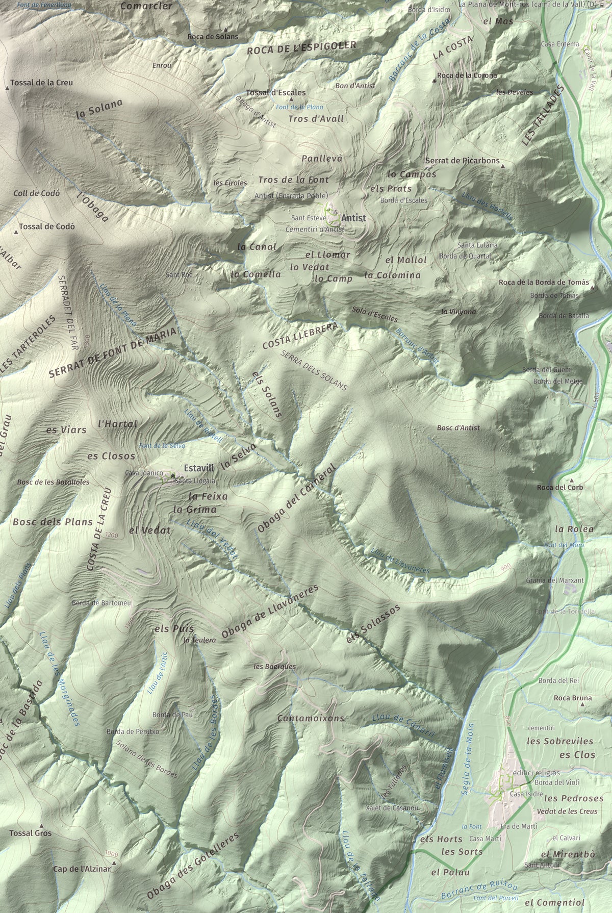 Mapa topográfico del relieve: Santa Bàrbara (Vall Fosca), 1613 m. Detalle de la zona inferior derecha. 61 × 91 cm.