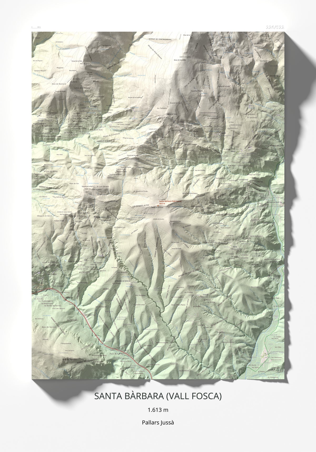 Mapa topográfico del relieve: Santa Bàrbara (Vall Fosca), 1613 m. Lámina completa. 70 × 100 cm.