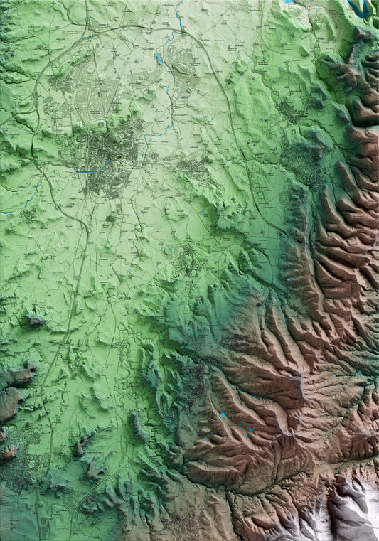 Mapa artístico del relieve de Santa Eugènia de Berga, a Osona, con 15 km de entorno y base topográfica ICGC