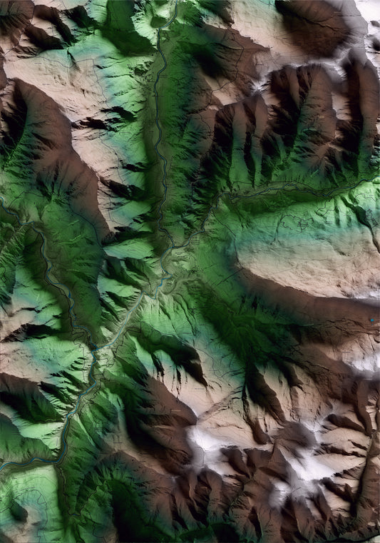 Mapa artístico del relieve de Tírvia, al Pallars Sobirà, con 15 km de entorno y base topográfica ICGC