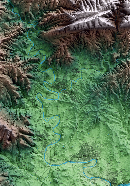 Mapa artístico del relieve de Torelló, a Osona, con 15 km de entorno y base topográfica ICGC