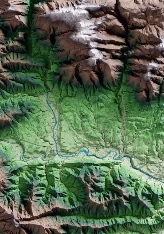 Mapa artístico del relieve de Tortellà, a la Garrotxa, con 15 km de entorno y base topográfica ICGC
