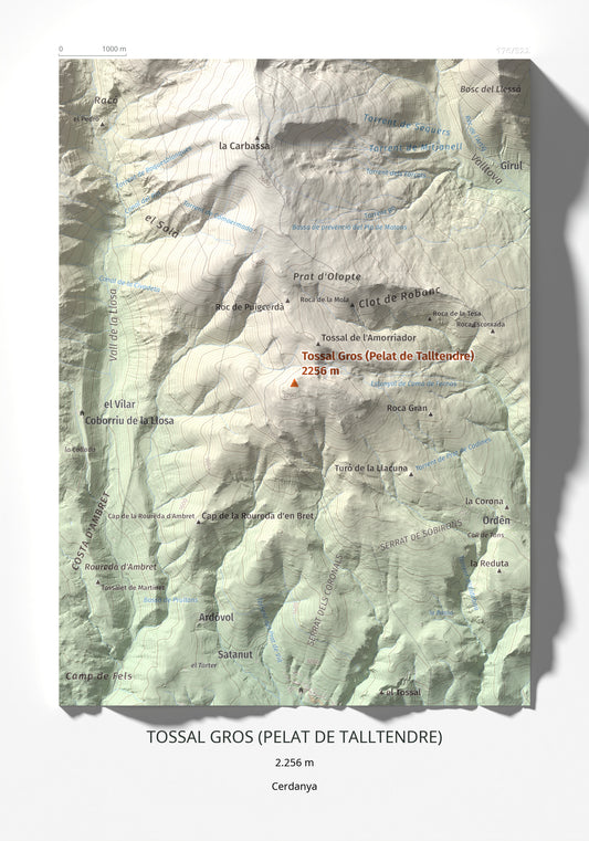 Mapa de relieve de Tossal Gros (Pelat de Talltendre), 2256 m, Cerdanya, lámina 100 Cims de Trobart 21 × 30 cm.
