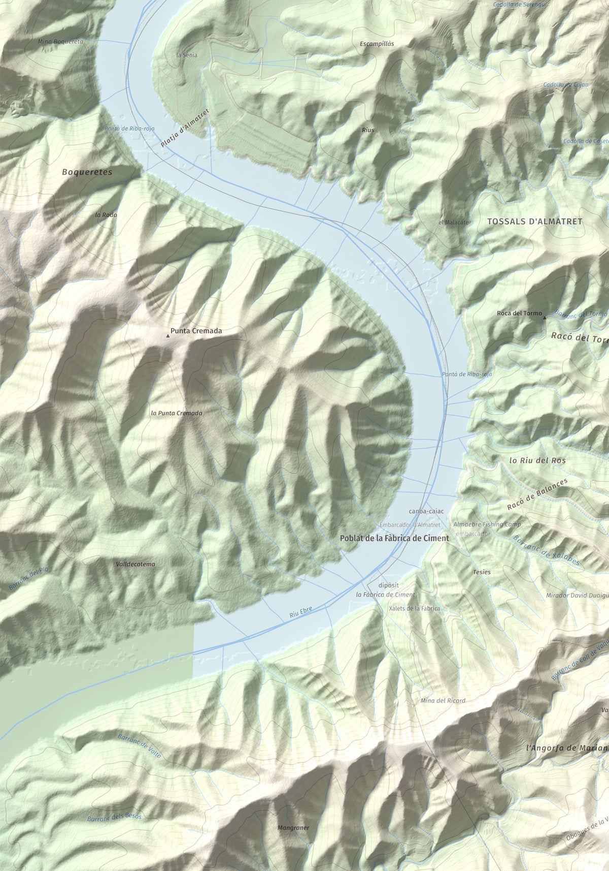 Mapa de relieve de Tossal Gros d'Almatret, 346 m, Segrià, lámina 100 Cims de Trobart. Detalle de la zona inferior izquierda. 70 × 100 cm.