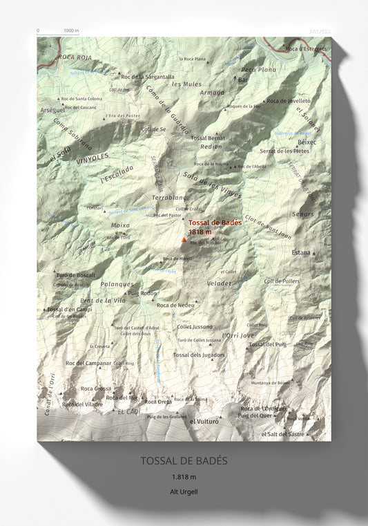 Mapa de relieve de Tossal de Badés, 1818 m, Alt Urgell, lámina 100 Cims de Trobart 21 × 30 cm.