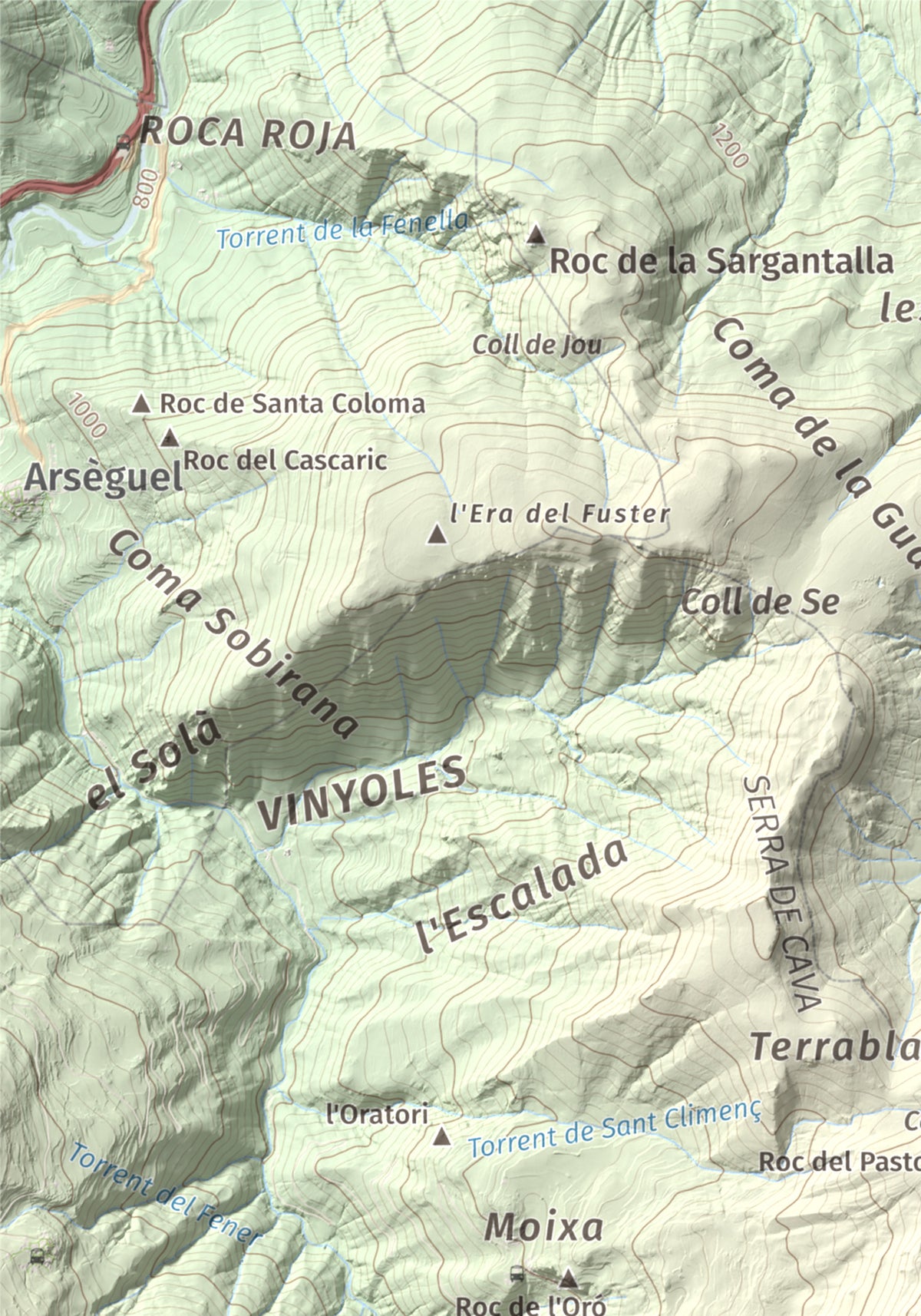 Mapa topogràfic del relleu: Tossal de Badés, 1818 m. Detall de la zona superior esquerra. 21 × 30 cm.