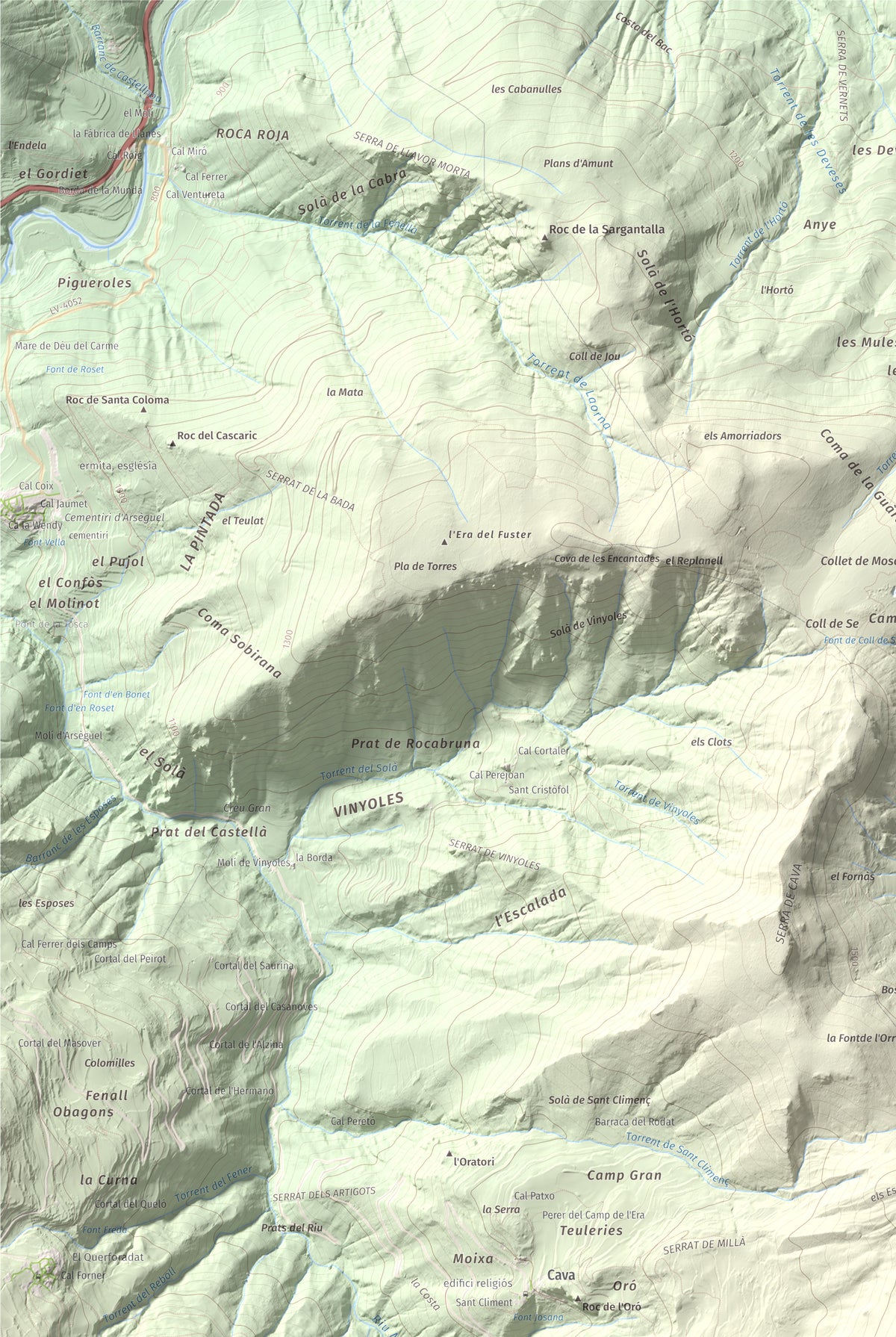 Mapa topogràfic del relleu: Tossal de Badés, 1818 m. Detall de la zona superior esquerra. 61 × 91 cm.